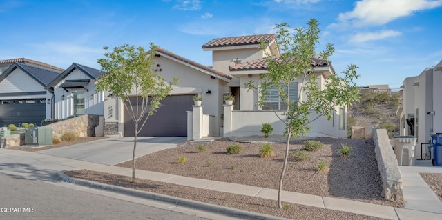 7424 Cimarron Gap Dr, El Paso, TX 79911 - view of front of property featuring a tile roof, a garage, stucco siding, and driveway