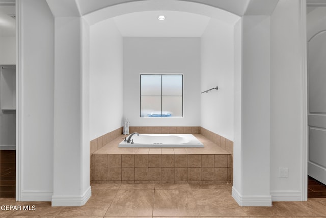 5833 Sundale Rd, El Paso, TX 79912 - full bathroom with a garden tub, tile patterned flooring, a walk in closet, and recessed lighting