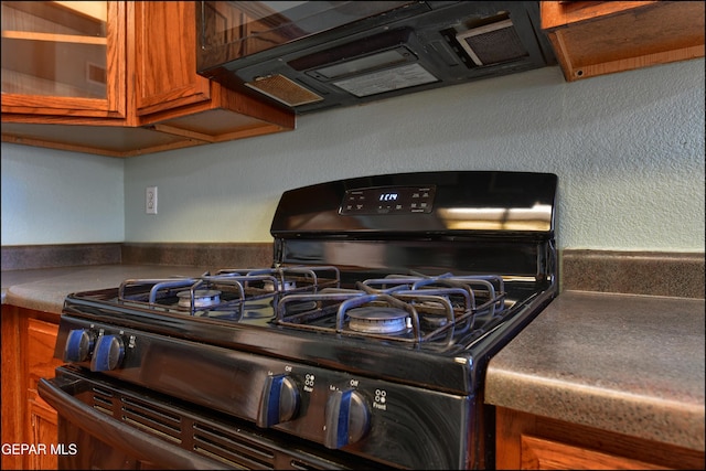 3517 Tierra Bahia Dr, El Paso, TX 79938 - kitchen view of black gas range oven and brown cabinetry