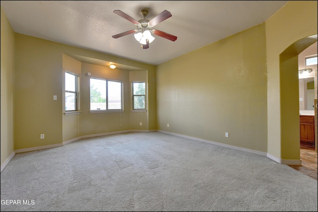 3517 Tierra Bahia Dr, El Paso, TX 79938 - empty room featuring light colored carpet, arched walkways, and plenty of natural light