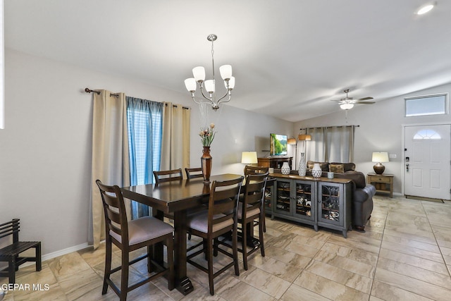 14744 Charles Foster Ave, El Paso, TX 79938 - dining room with ceiling fan, a chandelier, and vaulted ceiling