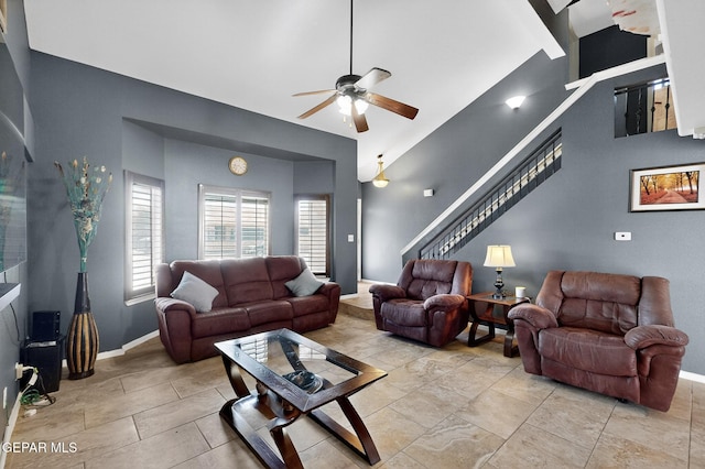 4640 Beacham St, El Paso, TX 79938 - living area with ceiling fan and stairway