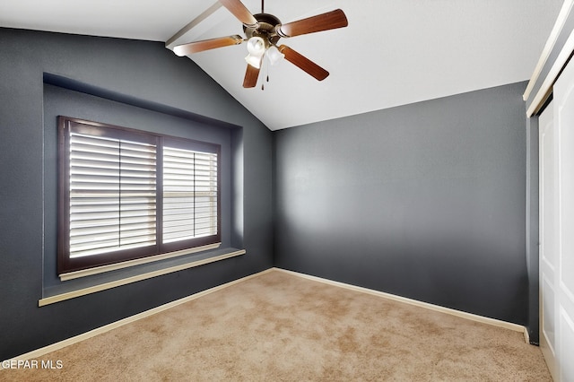 4640 Beacham St, El Paso, TX 79938 - spare room with vaulted ceiling, a ceiling fan, and carpet flooring