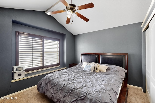 4640 Beacham St, El Paso, TX 79938 - carpeted bedroom with vaulted ceiling, a closet, and ceiling fan