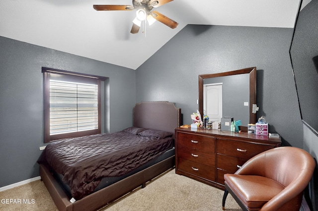 4640 Beacham St, El Paso, TX 79938 - bedroom with lofted ceiling, light colored carpet, ceiling fan, and a textured wall