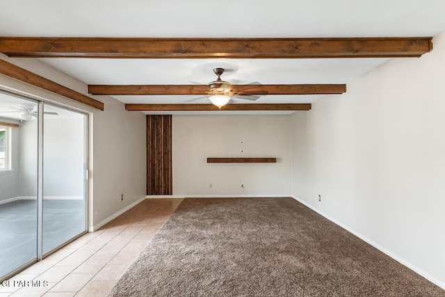 1615 Opossum Cir, Horizon City, TX 79928 - unfurnished room with ceiling fan, beam ceiling, and light tile patterned floors