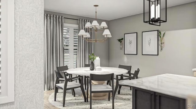 dining area with an inviting chandelier