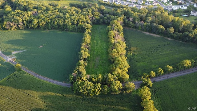 birds eye view of property with a water view and a rural view