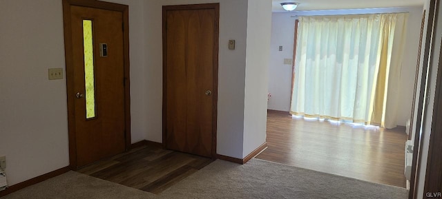 hallway with hardwood / wood-style flooring