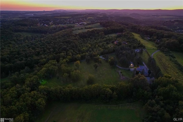 view of aerial view at dusk