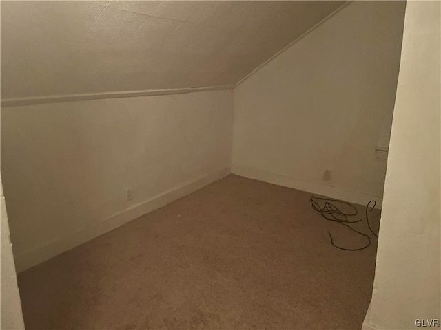 additional living space with lofted ceiling and carpet flooring