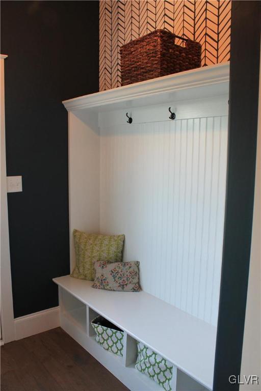 mudroom featuring dark wood-type flooring