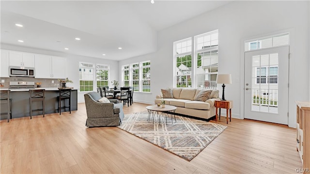 living room featuring light wood-type flooring