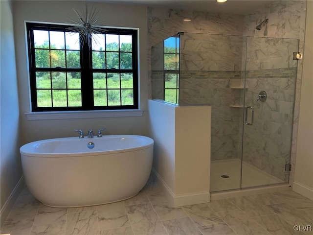 bathroom featuring plus walk in shower