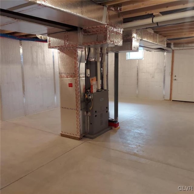 basement with heating unit