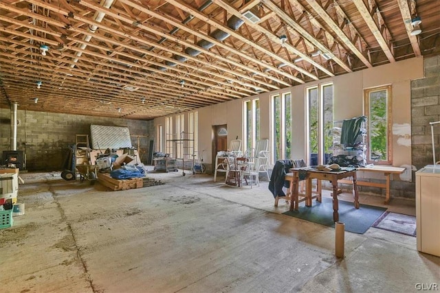 miscellaneous room featuring a wood stove