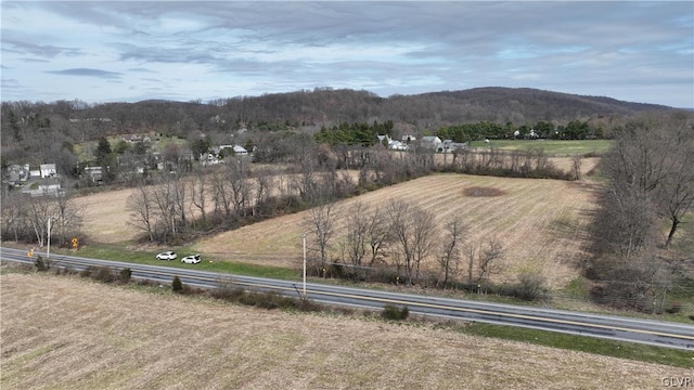 aerial view featuring a rural view and a mountain view