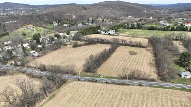 aerial view featuring a mountain view and a rural view