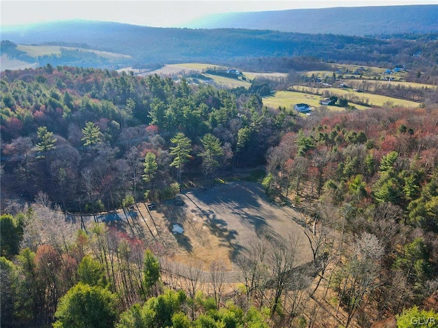 birds eye view of property featuring a water view and a rural view