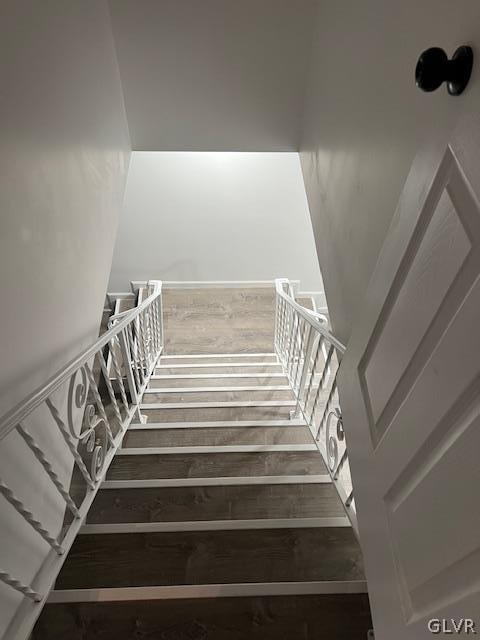 staircase featuring wood-type flooring