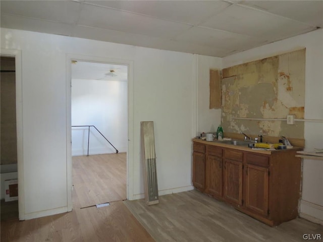 interior space featuring sink and light wood-type flooring