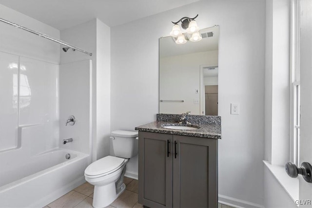 full bathroom featuring tile patterned flooring, vanity, toilet, and shower / bathtub combination