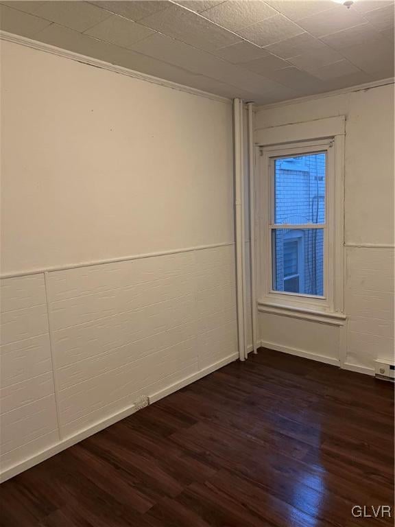 unfurnished room with dark wood-type flooring