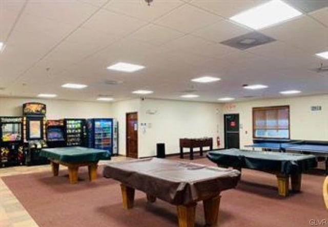 rec room with a drop ceiling and pool table