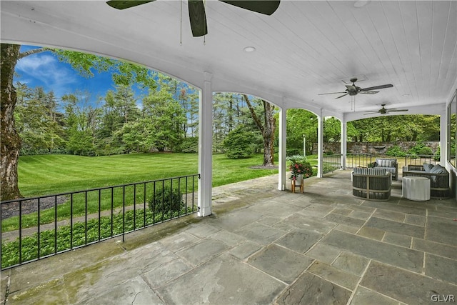 view of patio with ceiling fan