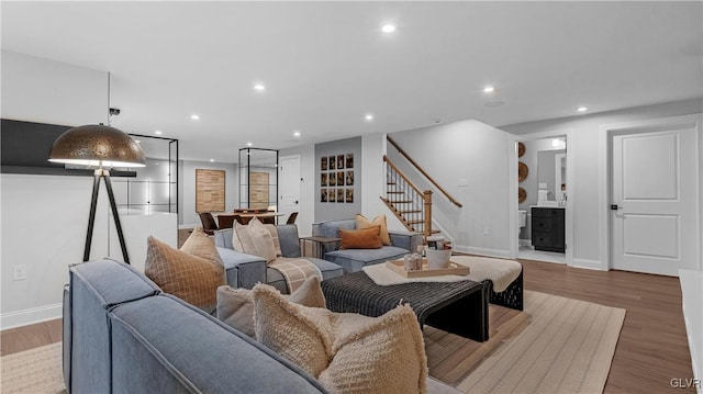 living room with hardwood / wood-style flooring