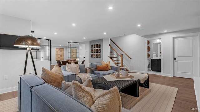 living room with hardwood / wood-style flooring