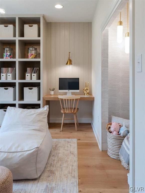 home office featuring light hardwood / wood-style flooring