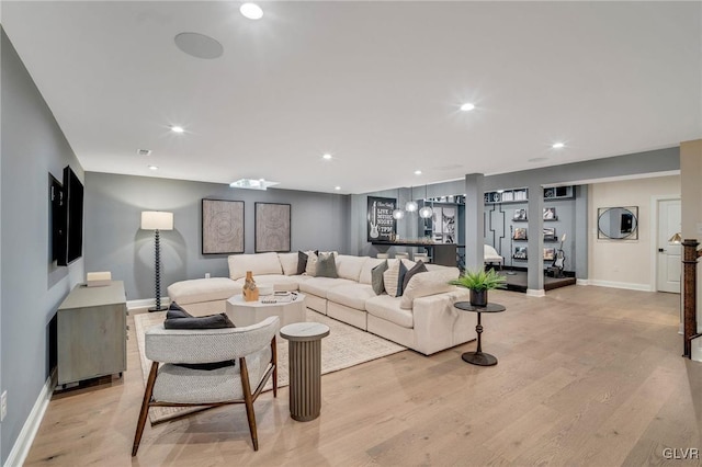 living room with light wood-type flooring