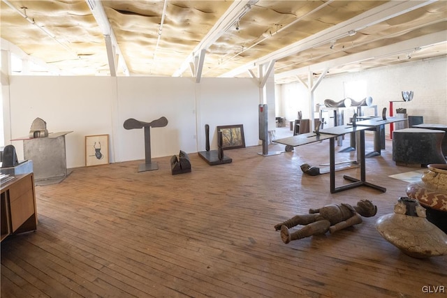 below grade area featuring hardwood / wood-style flooring