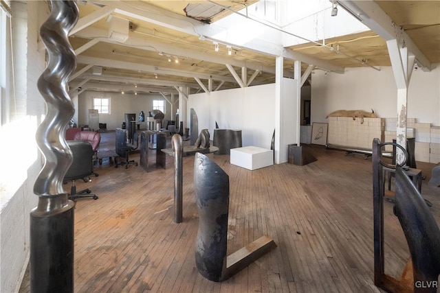 below grade area with wood-type flooring