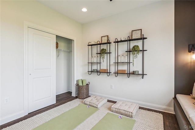 interior space with dark hardwood / wood-style flooring and a closet