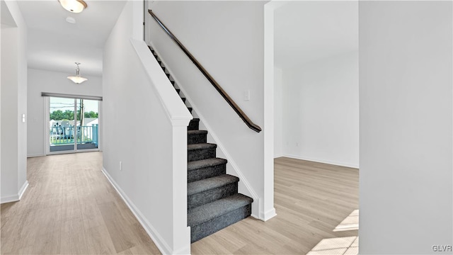 staircase featuring wood-type flooring