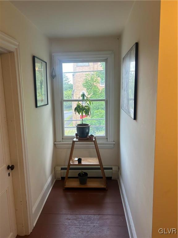 interior space featuring dark hardwood / wood-style floors and a baseboard radiator