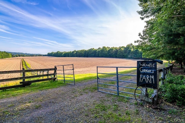 view of gate featuring fence and a rural view