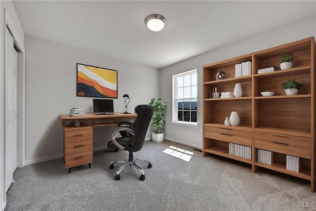 view of carpeted home office