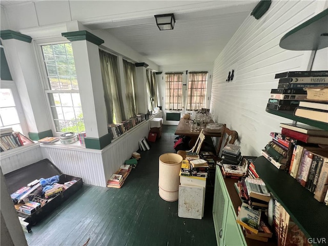 interior space with dark hardwood / wood-style floors