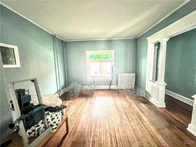 55 S Walnut St, Lansford Borough, PA 18232 - interior space with baseboards, radiator heating unit, wood finished floors, and ornate columns