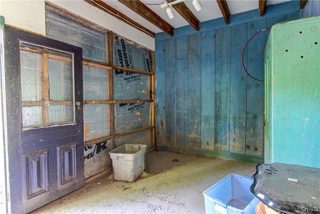 storage room featuring ceiling fan