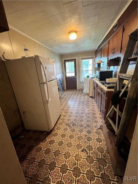 kitchen with white fridge