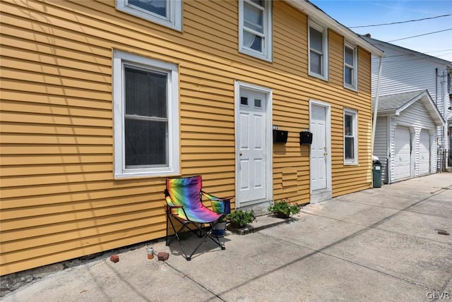 exterior space with a garage