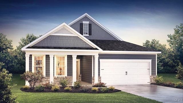 craftsman-style house with a garage and a front yard