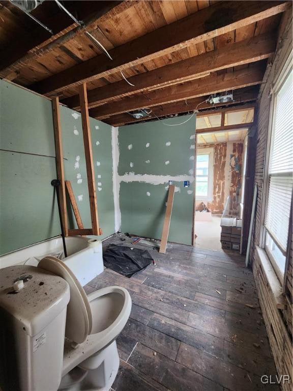 bathroom with hardwood / wood-style flooring and toilet