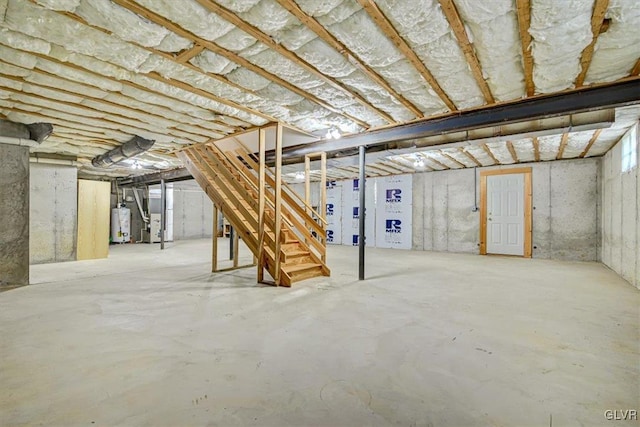 basement with heating unit and water heater