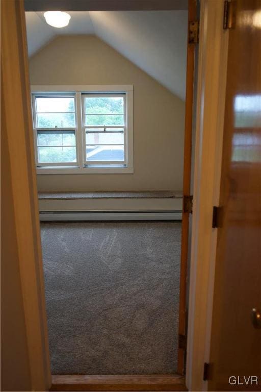 bonus room with lofted ceiling and carpet flooring