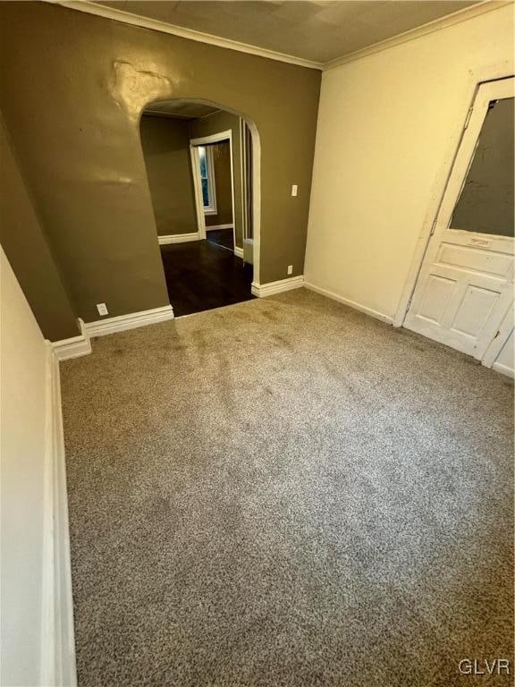 carpeted spare room featuring ornamental molding